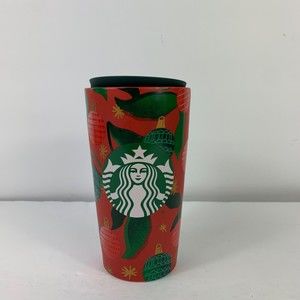Starbucks Ceramic Holiday Red Travel Tumbler w/ Lid Siren Ornaments